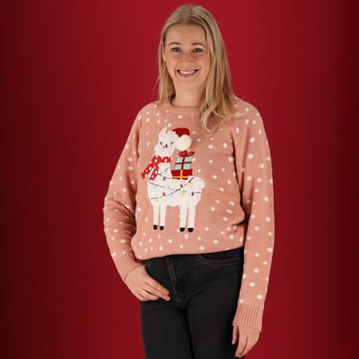 Kersttrui dames - Gebreide kersttrui - Roze - Maat S - kersttrui dames volwassen - kersttrui - kerst trui - kerst trui dames