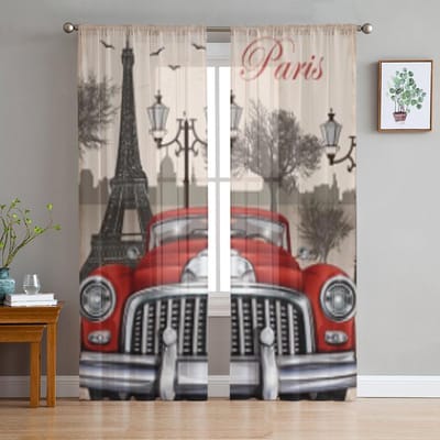 Tower Retro Jaren 1960 Turkije Wielen Reizen Chiffon Transparante Gordijnen voor Woonkamer Slaapkamer Decoratie Raam Voiles Tule Gordijn 135W x 114H(cm) gray