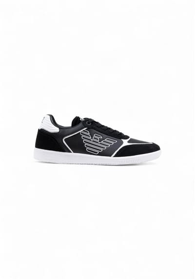 Slip-On Sporty Leather Sneakers with Laces - Black