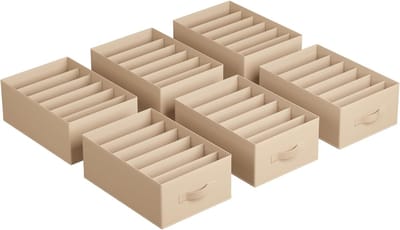 Famanu – Garderobe-organizer set van 6, opvouwbare opbergdozen met 6 vakken voor broeken en kleding, lade-organisatiesysteem 42 × 30 × 17 cm