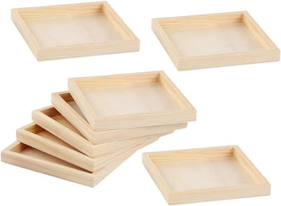Puzzel Bakjes - Sorteren Opbergen - Houten Puzzelen - Set Van Acht - 13.70x13.70x1.50CM - Lichtgeel