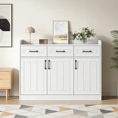 PHOEBE CAT Dressoir - Zijkast - Halmeubel - 3 lades - 3 deuren - Verstelbare planken - Wit