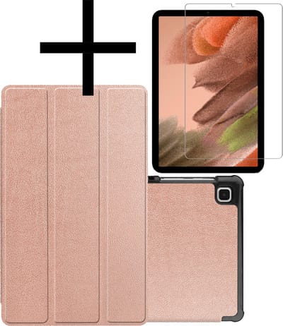 Hoes - Geschikt voor Samsung Galaxy Tab S6 Lite - Met Screenprotector - Trifold Bookcase - Hard Cover - Hardcover Book Case - Tablet Hoesje - Rosé goud