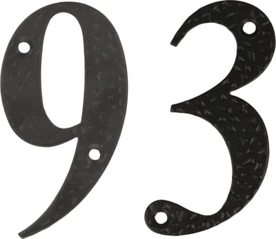 AMIG Huisnummer 93 - massief gesmeed staal - 10cm - incl. bijpassende schroeven - zwart