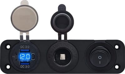ProRide 12V USB Autolader 3 Poorten - QC3.0 - Drievoudig inbouw paneel - Sigaretten stopcontact en Schakelaar