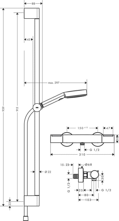 Hansgrohe Pulsify Select S - Doucheset met thermostaat, 3 jets, EcoSmart, mat zwart 24271670