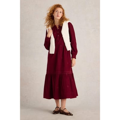 White Stuff Finn Embroidered Cord Dress Dark Plum Größe: 10 PETITE | Blusenkleider Outlet | Damen | Magenta