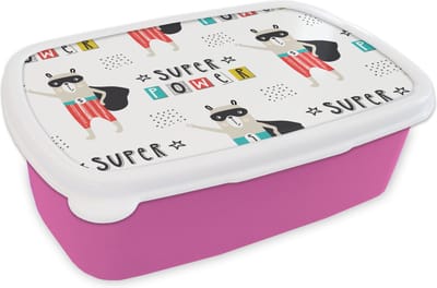 Broodtrommel Roze - Lunchbox - Brooddoos - Jongens - Patroon - Superheld - 18x12x6 cm - Kinderen - Meisje