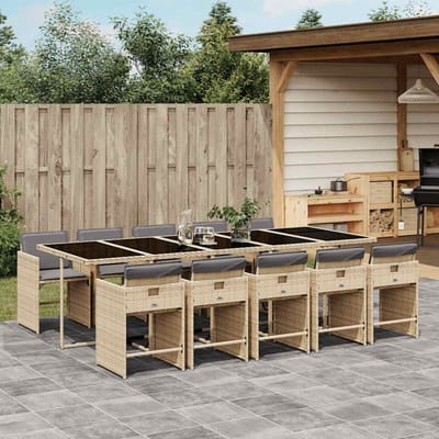 vidaXL - 11-delige - Tuinset - met - kussens - poly - rattan - gemengd - beige
