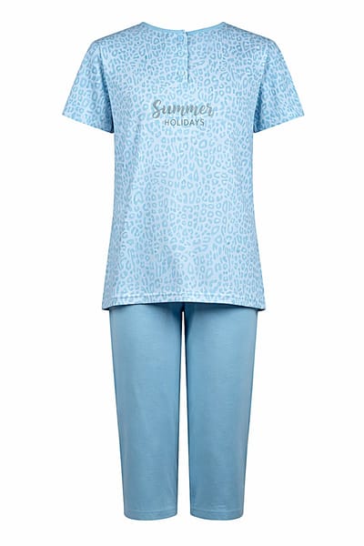 Dames Pyjama - Katoen - Zomer - 3/4 broek - Turquoise Cheeta - Maat XL