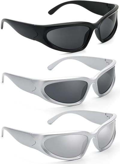Drie-delige rave brillen set, Y2K accessoires, futuristische zonnebrillen voor sport, retro fietsbrillen, motorrijden, golf, tennis en outdoor activiteiten