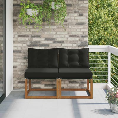 vidaXL - 2 - st - Buiten - Middelste - sofa - Massief - acaciahout - en - Textilene-stof