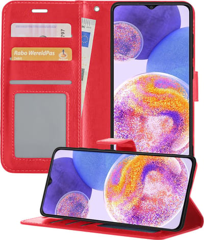 Hoesje - Geschikt voor Samsung Galaxy A23 - Luxe Bookcase - Walletcase Hoes - Portemonnee - Cover - Telefoonhoes - Rood