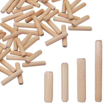 (Pack van 50 stuks) Houten pluggen 8 x 20 mm, massief berkenhout gegroefde pluggen, afgeschuinde pinnen voor meubels (50, 8 x 20 mm)