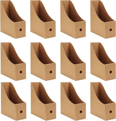 12 Stuks Kraft Tijdschriftendozen, 10 x 3.5 x 10.7 Inch Kartonnen Tijdschrift Houder, Georganiseerde Opbergers voor Kantoor, Thuis en Studentenruimte