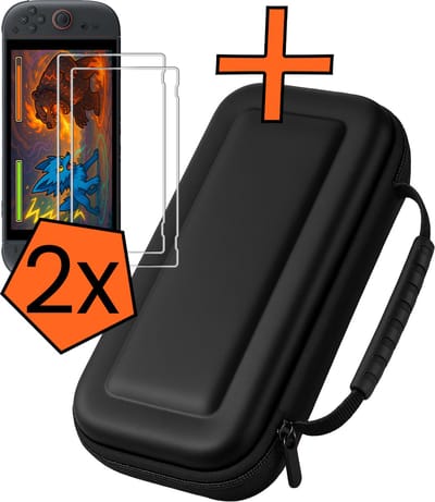 Hoesje Geschikt voor Nintendo Switch 2 Hoes Bescherm Case Hardcover Met 2x Screenprotector - Hoes Geschikt voor Nintendo Switch 2 Case - Zwart
