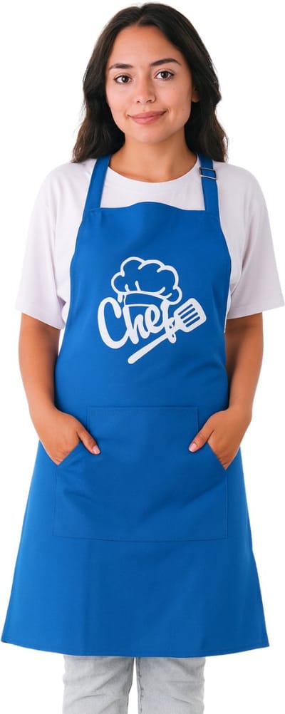 Chef Master Keukenschort - Blauw - 60x80 cm - Kookschort met Zakken - Verstelbare Nekband - Keukenschort dames - Keukenschort Heren