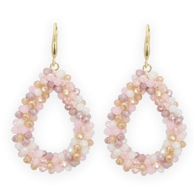 Lajetti - Druppel Oorbel Roze Mixed Color Stainless Steel Gold plated - Oorhangers met Glaskralen