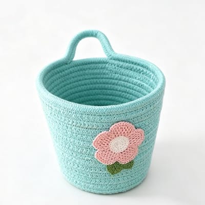 Hangmand, gevlochten katoenen touwmand, hangmand voor sleutels, handdoeken, speelgoed, boho-opbergmand voor badkamer, keuken, woonkamer, 15,5 x 9 x 12 cm (groen)
