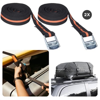Cheqo® Spanbanden Set - Sjorbanden - Bindriemen - 2,5 Meter - Voor Auto en Transport - Metalen Gesp