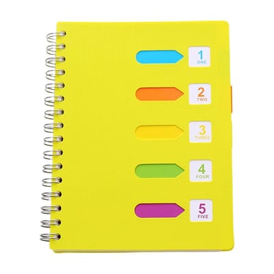A5 Notitieboek met register - 14*21 cm Classificatienotitieblok - Reisnotitieboek - 9 mm Horizontale lijnen, 20 regels - Hoogwaardig dik papier - Spiraalbinding - 120 vellen/240 pagina's - indexnotitieboek geschikt voor studenten en kantoren - Geel