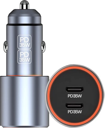 Xssive - Dubbele USB C Autolader (2 Poorten) - 40W Snellader - 35W PD & PPS Fast Charge - Metaal - Auto Oplader 12V/24V