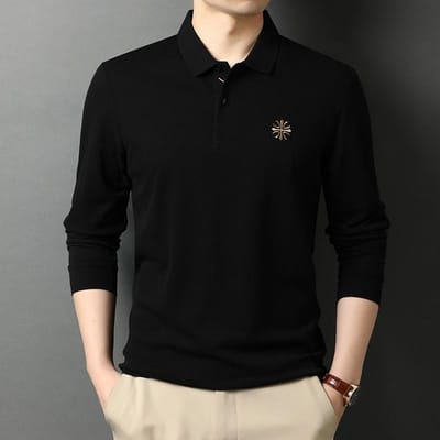 T-shirt met lange mouwen Heren Revers Heren Poloshirt Effen kleur Trendy Midden-leeftijd Herfst en Winter Papa Top Onderhemd Heren XXXL