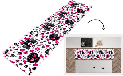 Keukenloper - Loper keuken - Meiden - Kroon - Hart - Patronen - 200x50 cm - Keukenloper vinyl