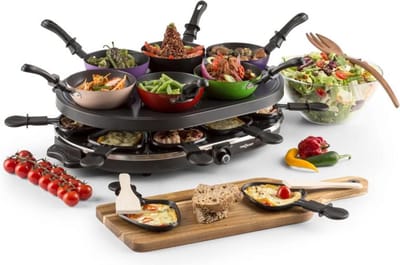 oneConcept Woklette tafelgrill - Gourmet - Wok set - 1200 W - 8 Personen - Anti-aanbak - Zwart