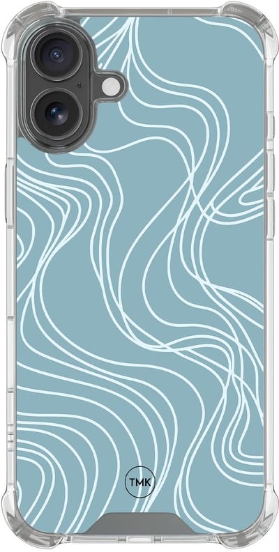 Shockproof hoesje geschikt voor Apple iPhone 17 - Soft blue waves - Schokbestendig - Verhoogde randen - TPU case - Extra Sterke Back Cover - Geometrisch patroon - Transparant, Blauw