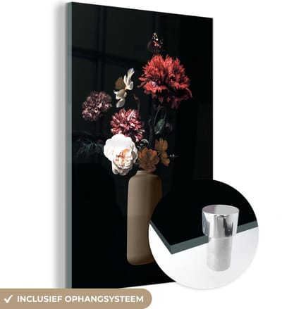MuchoWow® Glasschilderij 40x60 cm - Schilderij acrylglas - Vaas - Bloemen - Stilleven - Foto op glas - Schilderijen