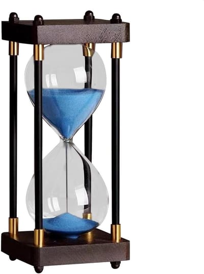 Zandloper 60 Minuten - Zandklok Timer - Tijdmanagement Werk - Houten Standaard - 12 x 12 x 12 cm - Blauw