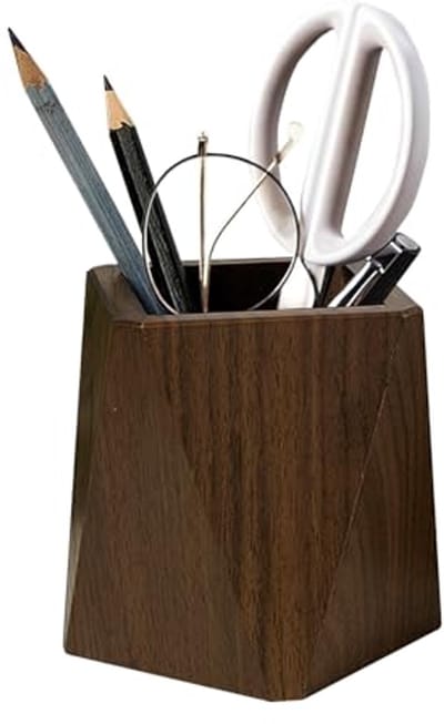 SnelShoppen - Rhombusch Pennenhouder van Walnoothout, Vintage Bureau Organizer, Multifunctionele Pennenhouder voor Schrijfwaren en Make-upkwasten, Hou