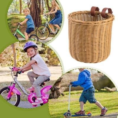 Dailygoods- Fietsmand handgevlochten - Opbergcapaciteit - PU riemen - Geschikt voor kinderen - Reis/strand plezier - Afmetingen 18,5x18,5 cm - Opbergmand