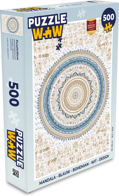 Puzzel Mandala - Blauw - Bohemian - Wit - Design - Legpuzzel - Puzzel 500 stukjes