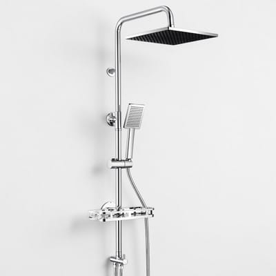 Auralum Max Regendouche Zonder Kraan - RVS Doucheset - Ø 25,4 cm Douchekop - Met Plankje - Hoogte Verstelbare 72-110 cm - Vierkant Design - Waterbesparend - Chroom