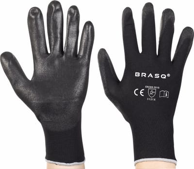 Polyester handschoenen maat 10 zwarte PU coating 1 paar/ per seal