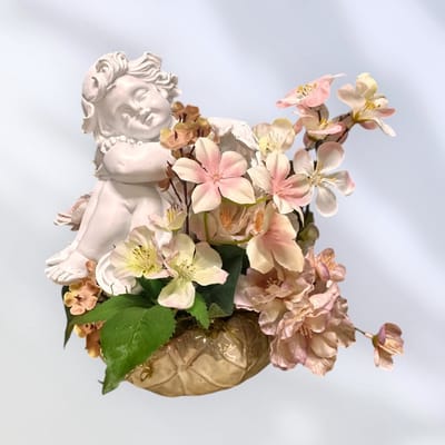 Seta Fiori - Kunstbloemen - Engelenbloemstukje – 25cm - Peach | Parelmoer