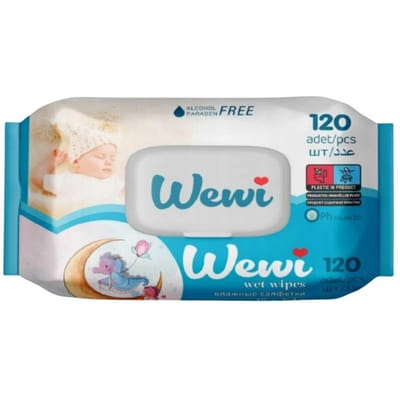 Lingettes Humides Wewi pour Bébés et Enfants, Sans Alcool et Sans Parabène, 120 Pièces