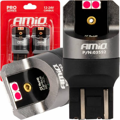 AMiO LED CANBUS PRO serie T20 7443 W21/5W 4x3030 SMD Rood 12/24V