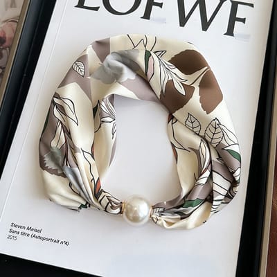 Magnetische sluiting sjaal - bedrukte halsdoek - imitatie zijde - veelzijdige dunne nekwarmer - ook te gebruiken als blouse, sjaal of decoratieve accessoire -Azaleen kralen, 47 * 13cm