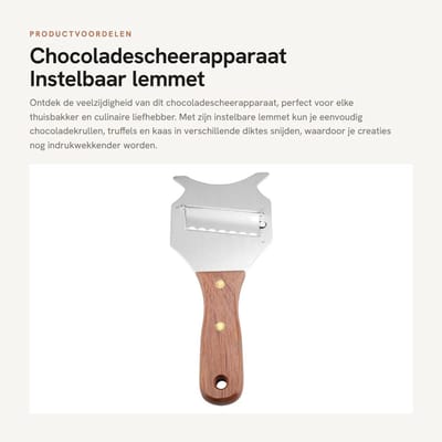 Dailygoods - Chocoladescheerapparaat - Instelbaar lemmet - Duurzaam roestvrij staal - Houten handvat - Voor chocolade en kaas - Handmatig gebruik