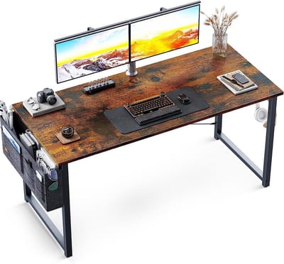 ODK Computerbureau, studeertafel met opbergtas en hoofdtelefoonhaak, schrijftafel voor computer, kantoor, slaapkamer (bruin, 120 x 50 x 73,5 cm)