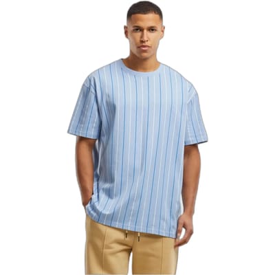 Urban Classics - Printed Pinstripe Heren Tshirt - XXL - Blauw/Wit