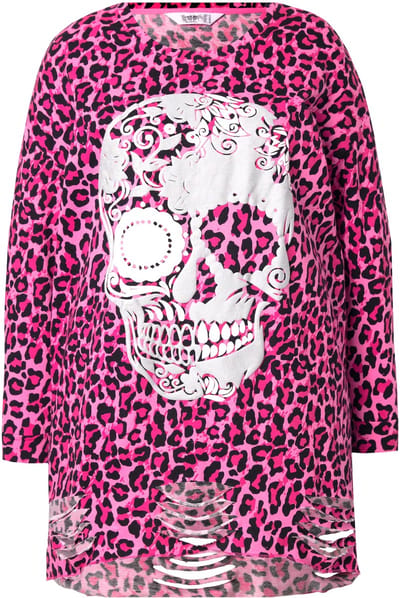 Angel of Style - Dames - Sweatshirt loose fit gekleurd luipaard doodshoofd - Roze - Maat 46