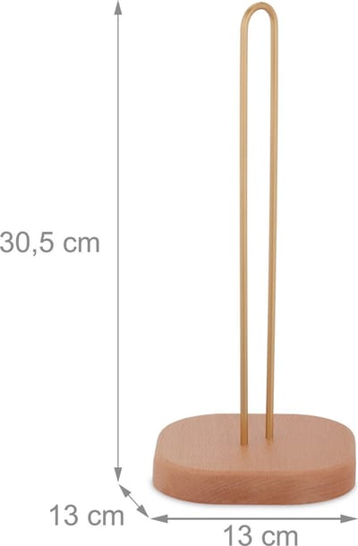keukenrolhouder staand - 30,5 x 13 x 13 cm - beukenhout - vierkant - natuur -goud