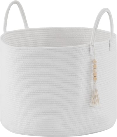 Grote Gevlochten Wasmand van 65 Liter voor Opberging van Kleding, Speelgoed en Dekens - 50 x 33 cm, Wit