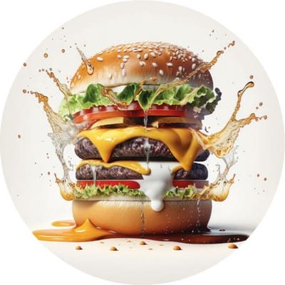 Indoorart - Muurcirkel Hamburger Forex 30 cm - Wanddecoratie - Afbeelding op Forex - Inclusief ophangplaat