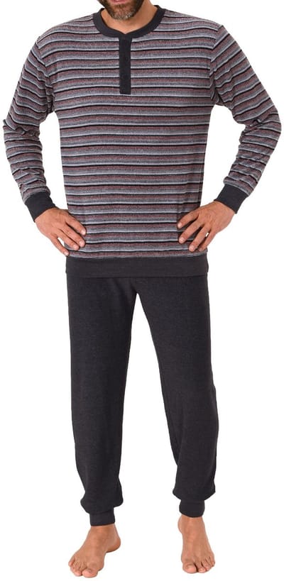 Herenpyjama in badstof met manchetten in een casual streepjeslook - 212 101 13 706