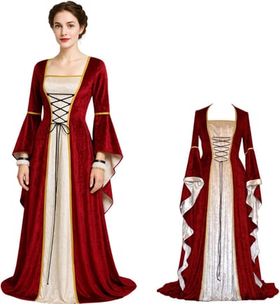 Joya Party® Luxe Verkleedjurk Jonkvrouw Volwassenen | Middeleeuwse Jurk Rood Champagne Edelvrouw | Renaissance Koningin | Fantasy, Cosplay & Themafeest Verkleed Kostuum Dames | Maat S